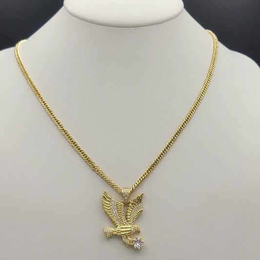 Necklaces - 14K Gold Plated. Hip-Hop Clawed Eagle Pendant & Chain.