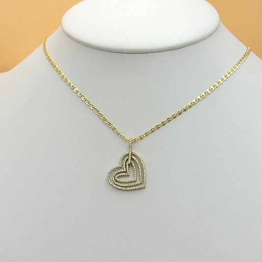 Necklaces - 14K Gold Plated. Heart LOVE - CZ Pendant & Chain.
