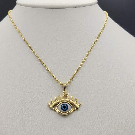 Necklaces - 14K Gold Plated. Eye Pendant & Chain.