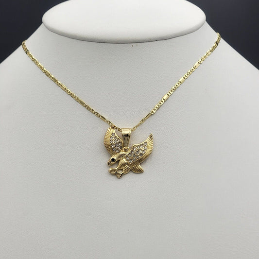 Necklaces - 14k Gold Plated. Hip-Hop Clawed Eagle Pendant & Chain.