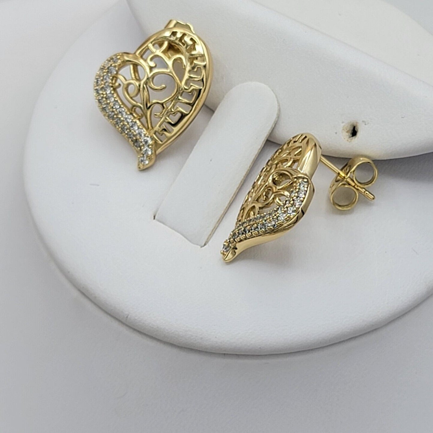 Sets - 14K Gold Plated. Heart Greek Design Crystals Pendant - Chain - Earrings Set