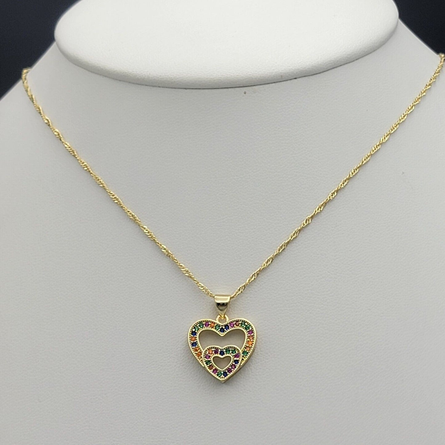 Sets - 14K Gold Plated. Double Heart Multicolor Crystals Set.