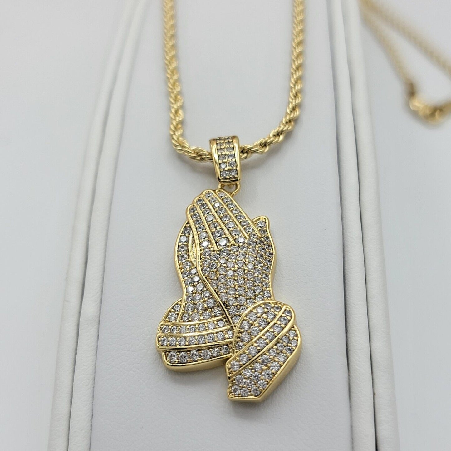 Necklaces - 14k Gold Plated. Praying Hands LET'S PRAY Pendant & Chain.
