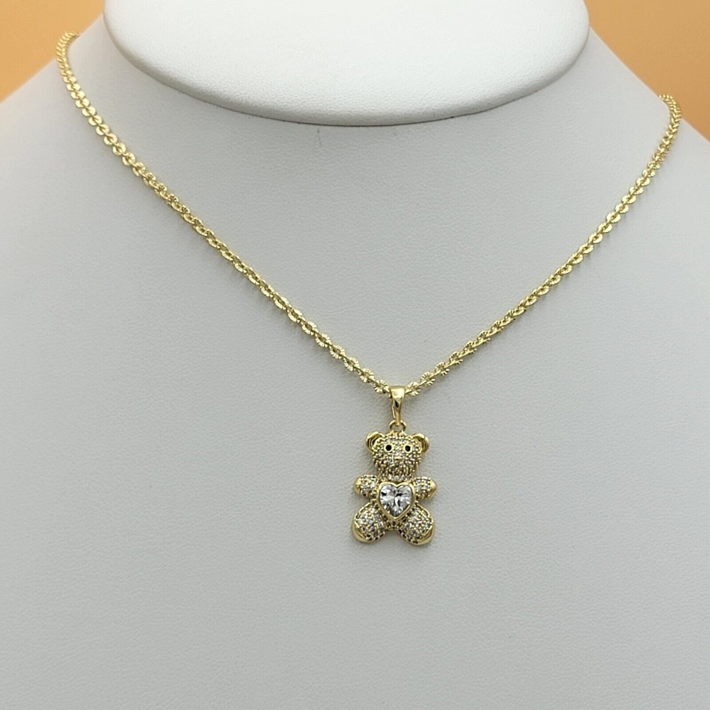 Necklaces - 14K Gold Plated. Icy Crystal Bear Pendant & Chain.