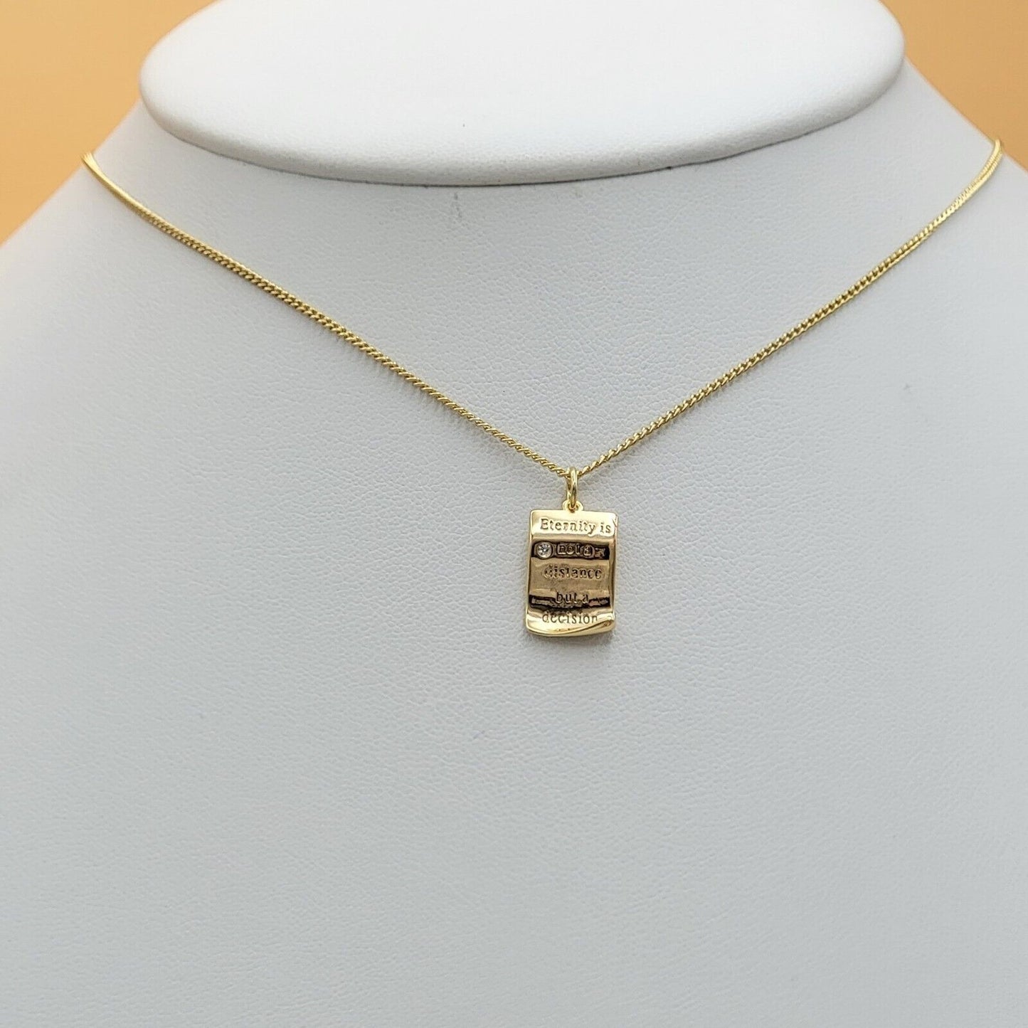 Necklaces - 14K Gold Plated. "Eternity is not a distance but a decision" Scroll Pendant & Chain.