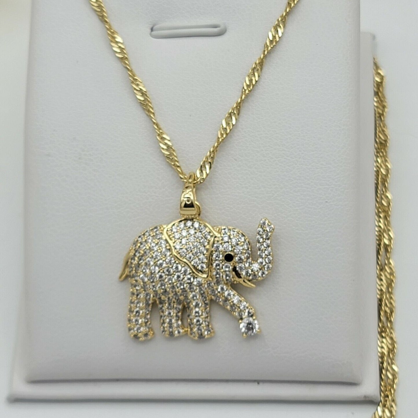 Necklaces - 14K Gold Plated. Elephant with CZ Pendant & Chain.