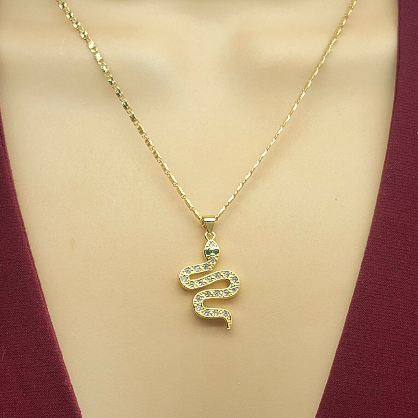 Necklaces - 14K Gold Plated. Snake Pendant & Chain.