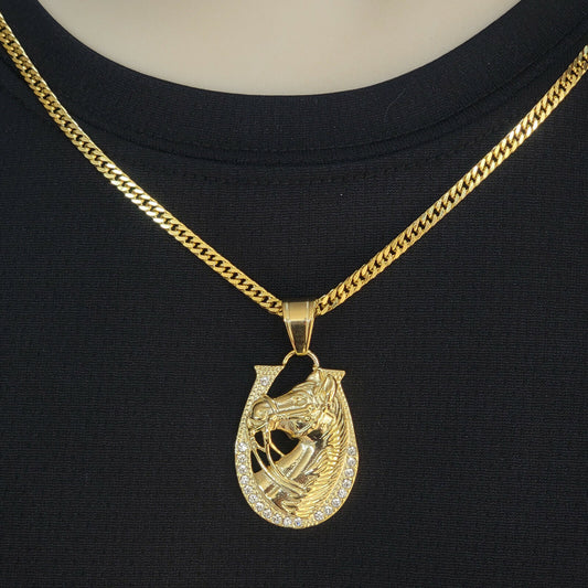 Necklaces - Stainless Steel Gold Plated. Horse Shoe Pendant & Chain.