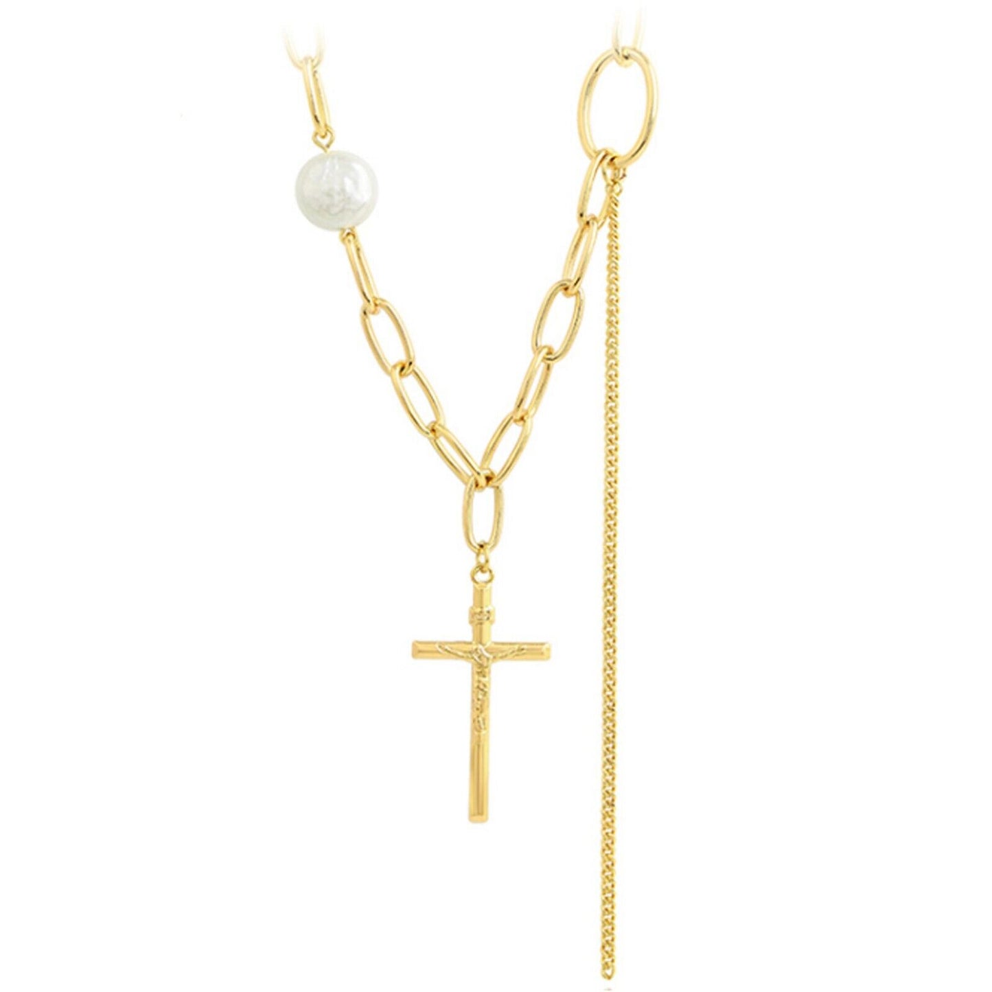 Necklaces - 14K Gold Plated. Cross Pendant & stylish Chain.