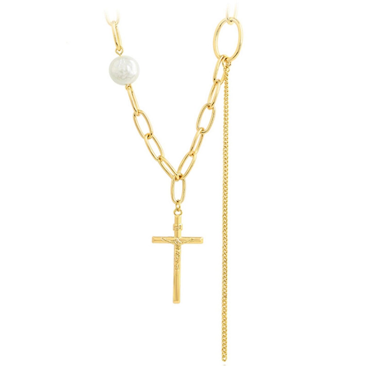 Necklaces - 14K Gold Plated. Cross Pendant & stylish Chain.