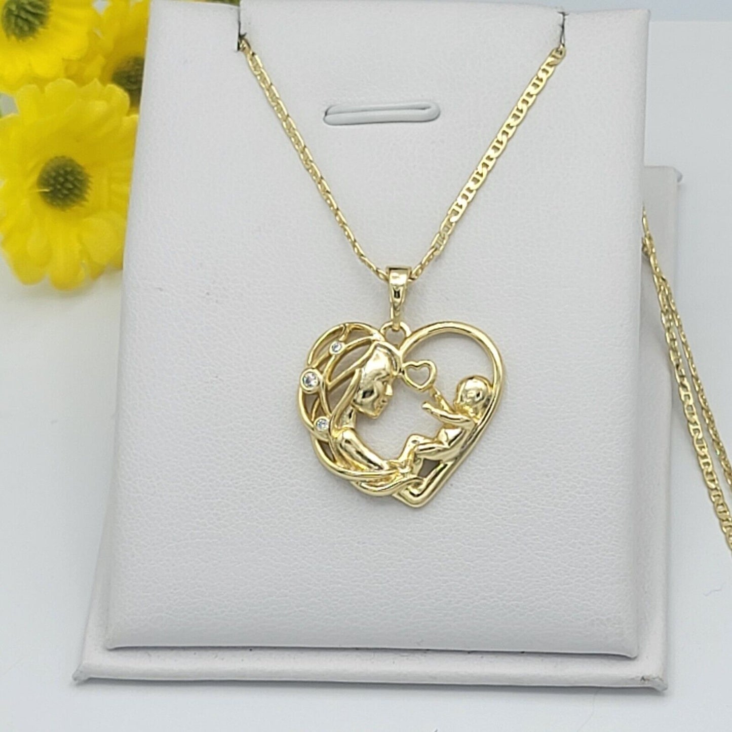 Necklaces - 14K Gold Plated. Mom & Baby Love Heart. Family. Mother