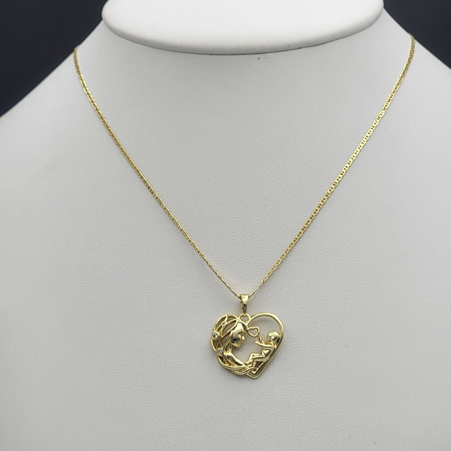 Necklaces - 14K Gold Plated. Mom & Baby Love Heart. Family. Mother