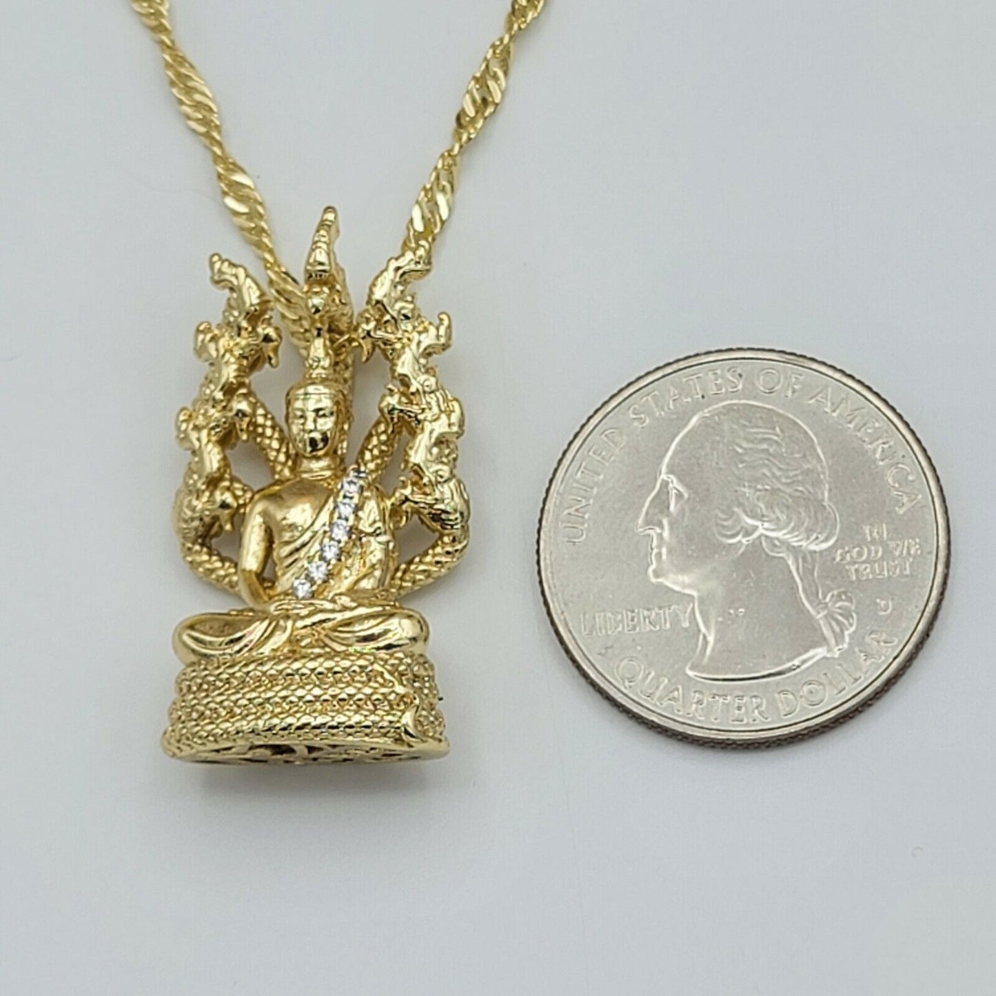 Necklaces - 14K Gold Plated. Buddha Statue Pendant & Chain.
