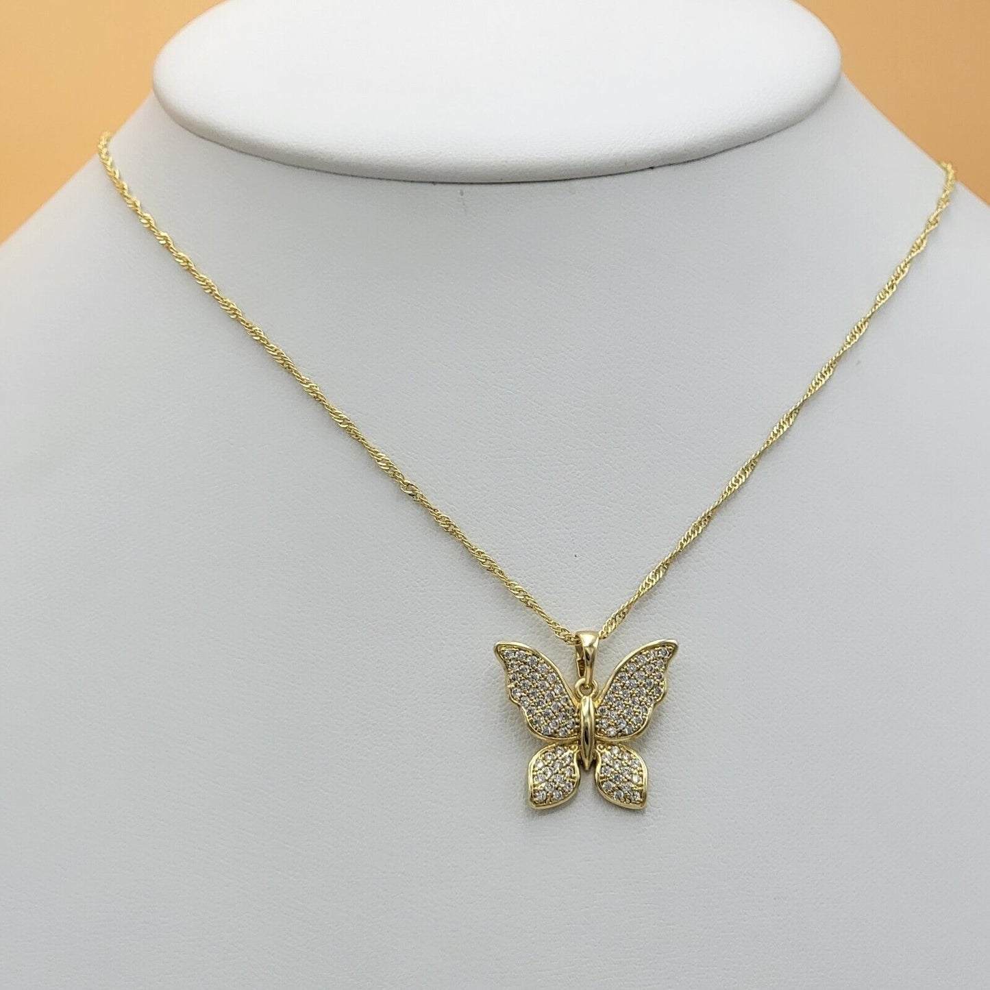 Necklaces - 14K Gold Plated. Icy Butterfly Pendant & Chain.