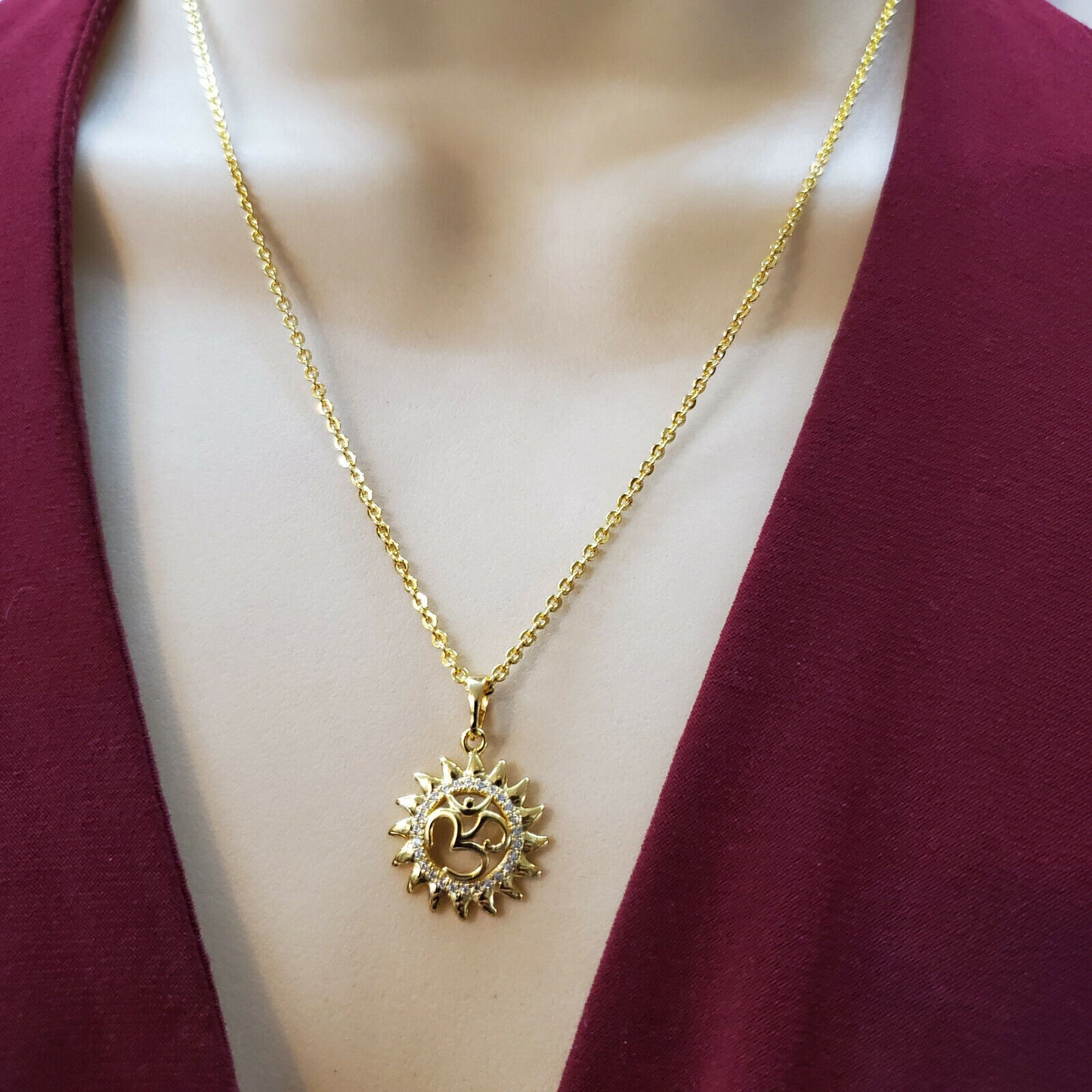 Necklaces - 24K Gold Plated. OM AUM symbol Yoga Pendant & Chain.
