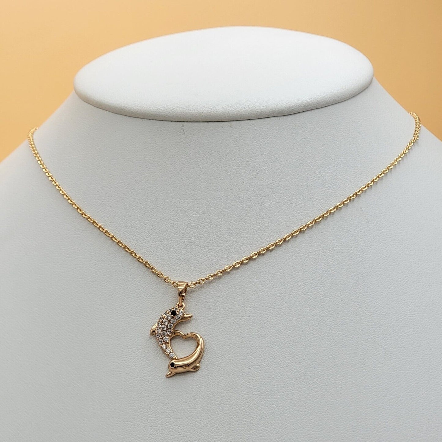 Necklaces - 18K Gold Plated. Heart Couple Dolphin Pendant & Chain.