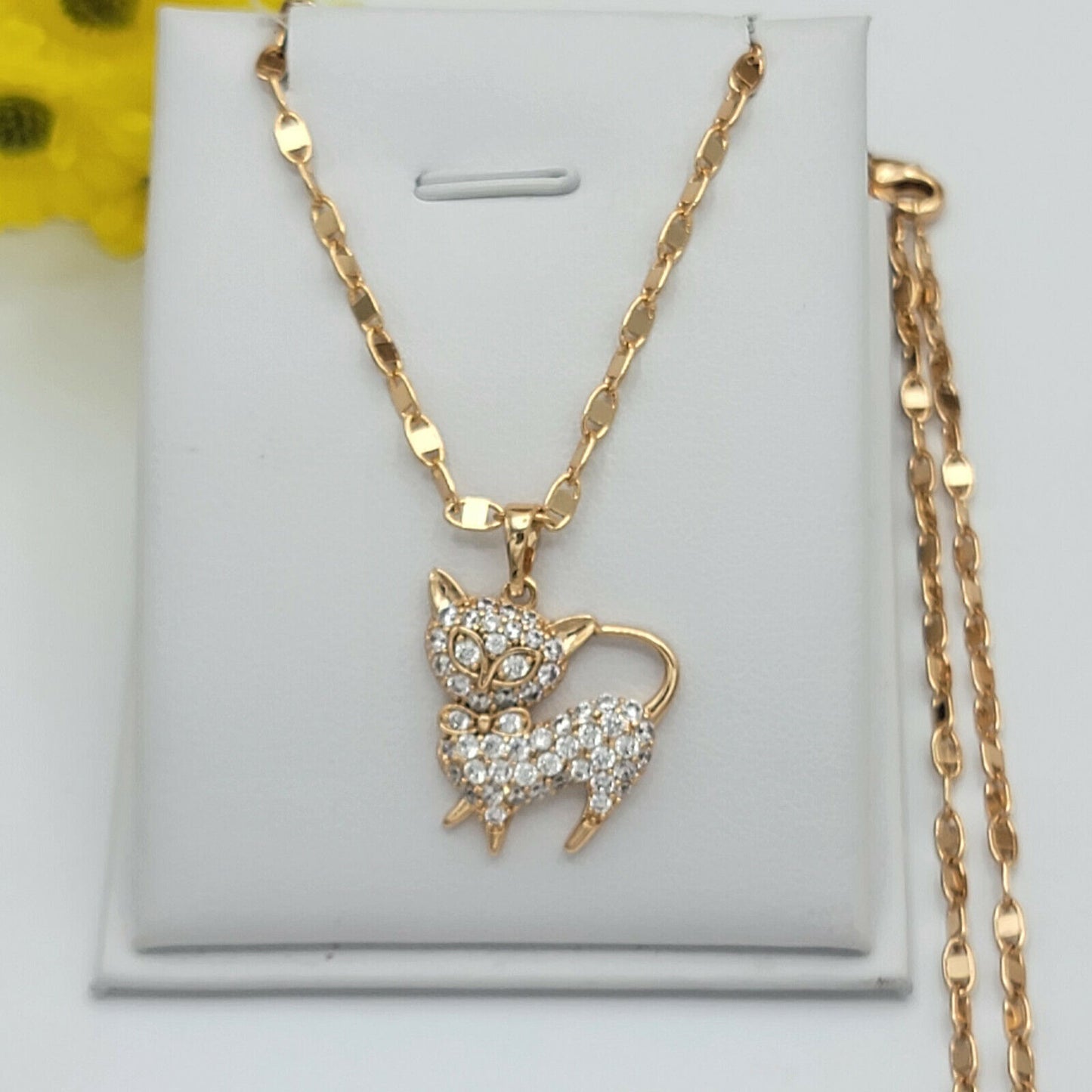 Necklaces - 18K Gold Plated. Kitty Cat Kitten CZ  Pendant & Chain. Cat Lover.