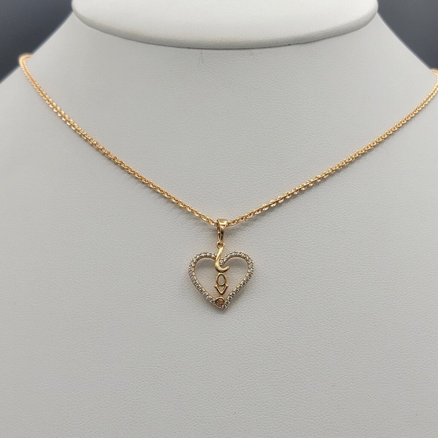 Necklaces - 18K Gold Plated. CZ Heart LOVE Pendant & Chain.