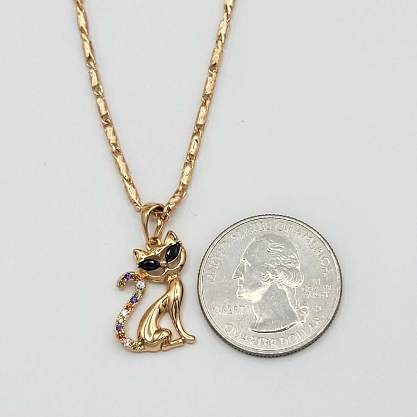 Necklaces - 18K Gold Plated. Kitty Cat Kitten Pendant & Chain.