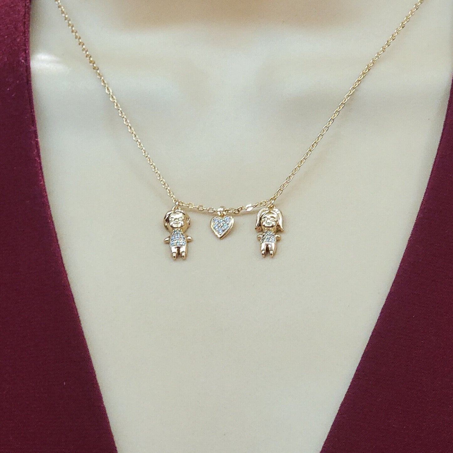 Necklaces - 18K Gold Plated. Girl - Heart - Boy Pendant Charm. Family.