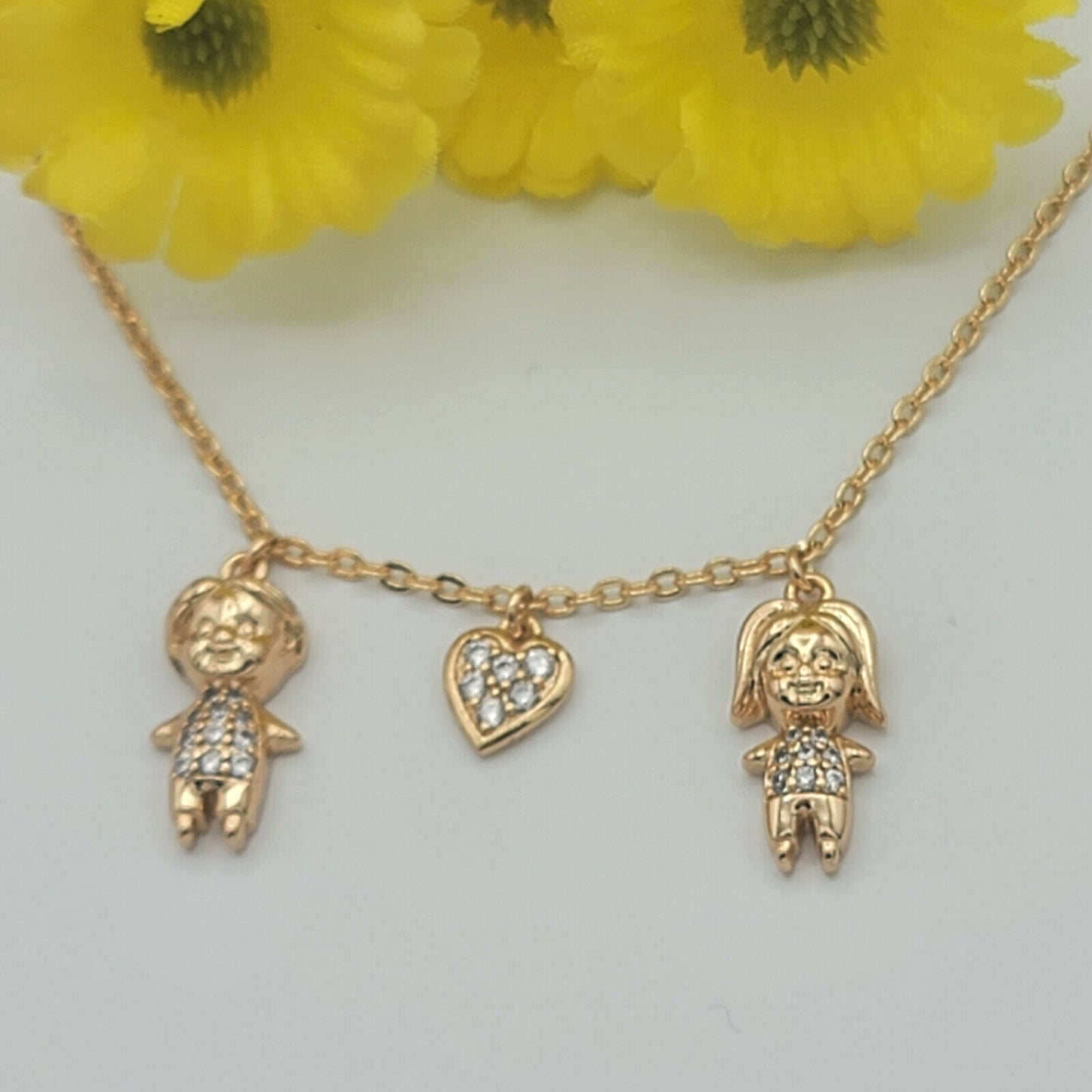 Necklaces - 18K Gold Plated. Girl - Heart - Boy Pendant Charm. Family.