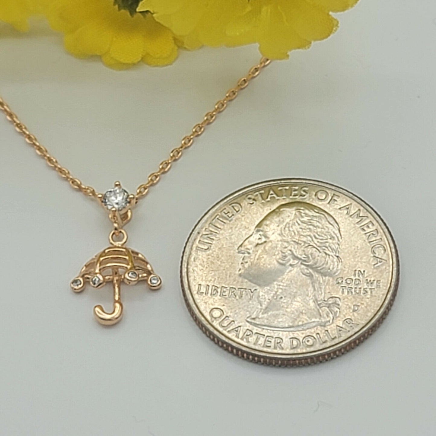 Necklaces - 18K Gold Plated. Mary Poppins Small CZ Umbrella Pendant & Chain.