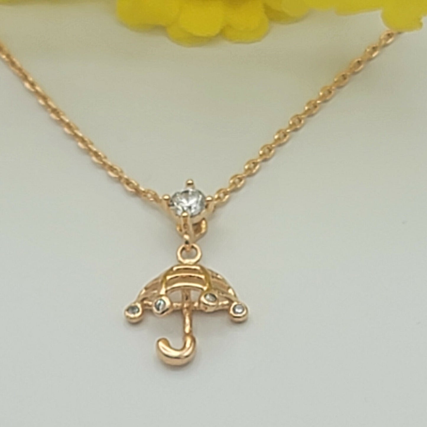 Necklaces - 18K Gold Plated. Mary Poppins Small CZ Umbrella Pendant & Chain.