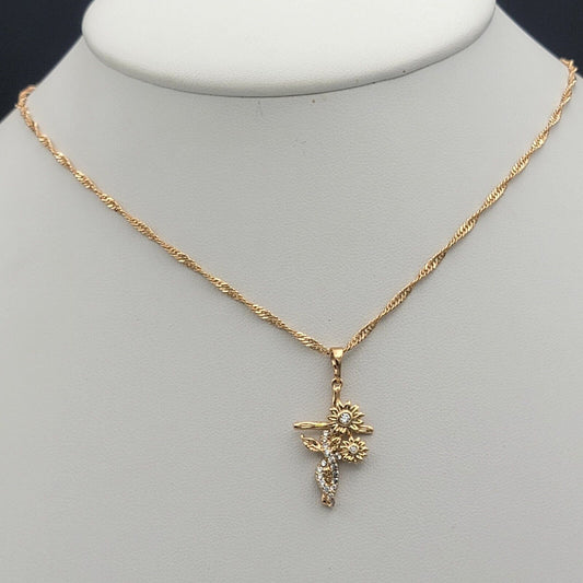Necklaces - 18K Gold Plated. Sunflower Infinity Cross Pendant & Chain.