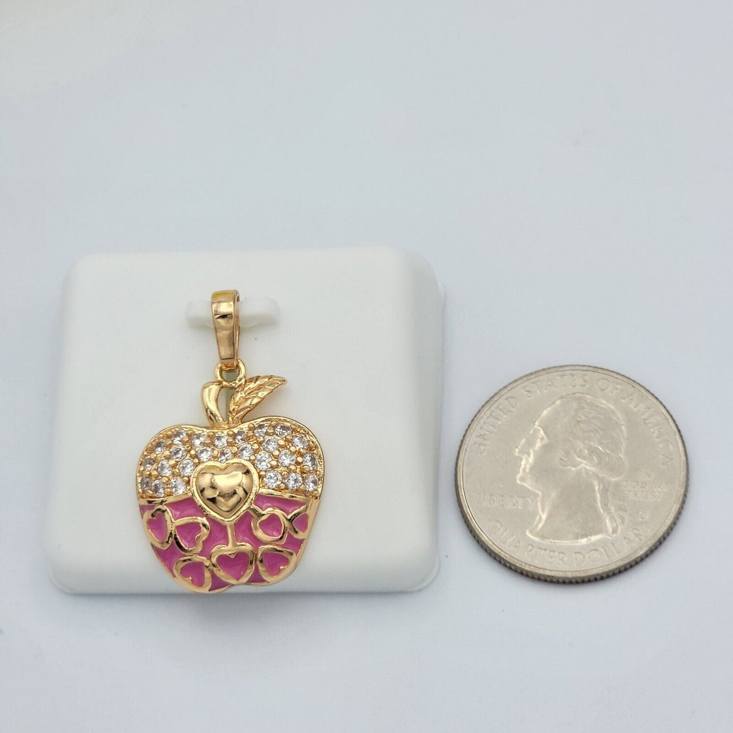 Necklaces - 18K Gold Plated. Hearts Pink Apple Pendant & Chain.