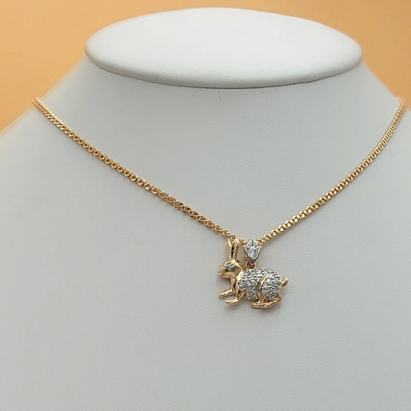 Necklaces - 18K Gold Plated. Clear Crystals Rabbit Bunny Pendant & Chain.