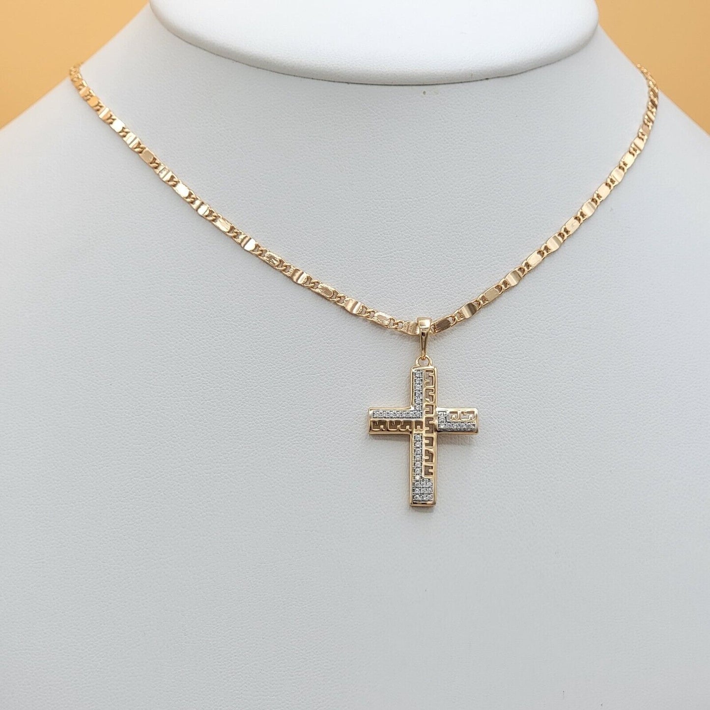 Necklaces - 18K Gold Plated. Crucifix Cross Jesus Christ Pendant & Chain. Greek Deco