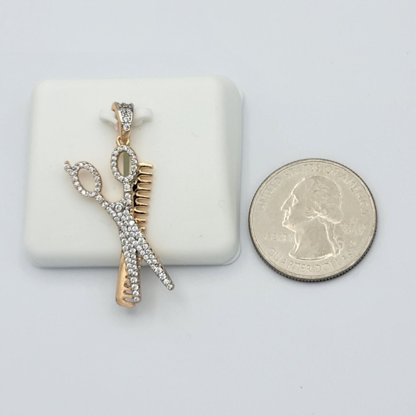 Necklaces - 18K Gold Plated. Barber Shop Scissors Comb Pendant & Chain.