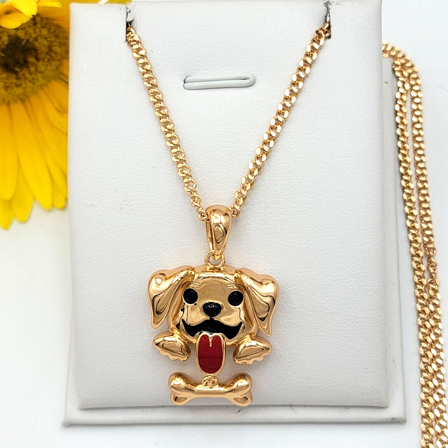 Necklaces - 18K Gold Plated. Dog Movable bone Pendant & Chain.