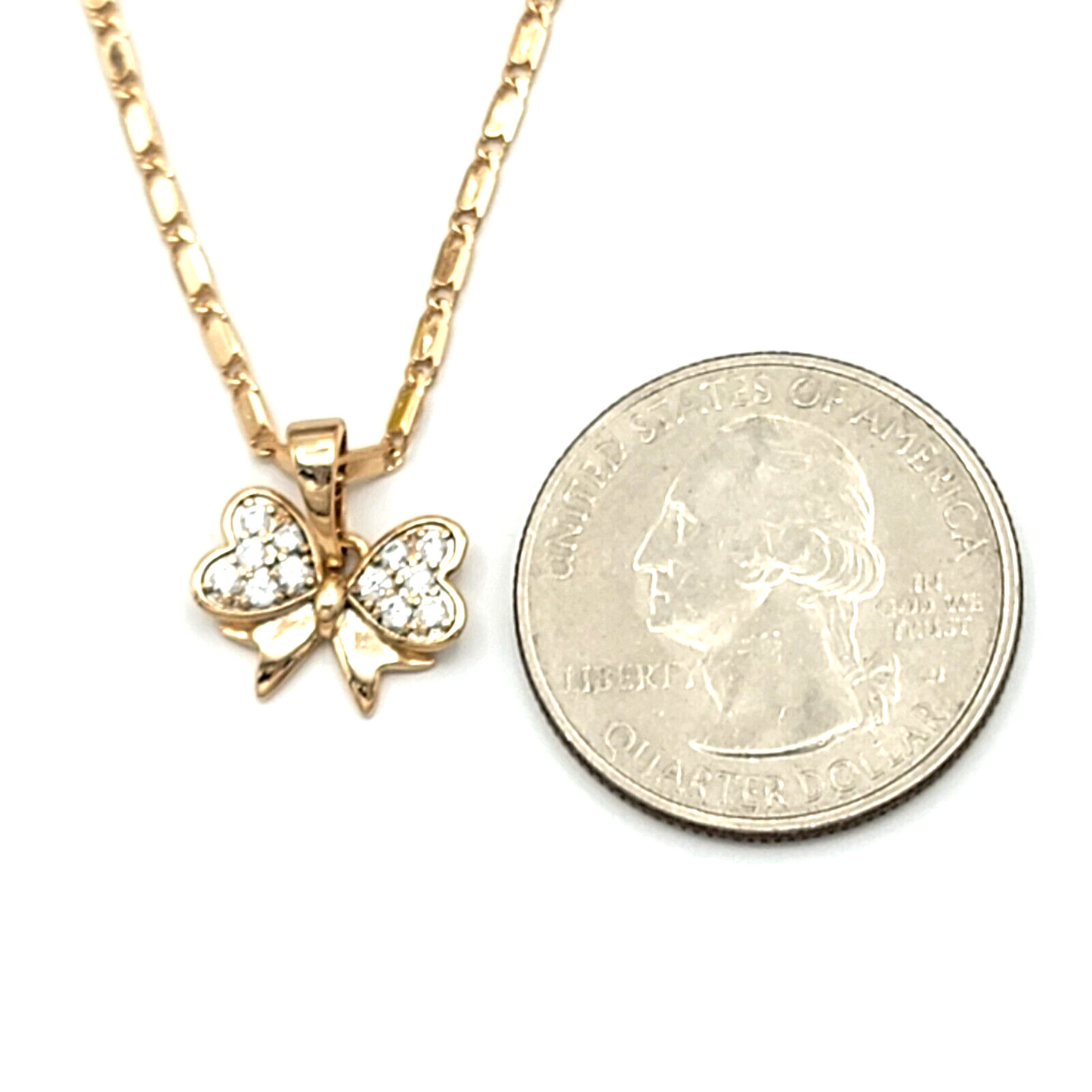 Sets - 18K Gold Plated. Heart Bow Necklace - Earrings - Ring Set. For Little Girls Teen