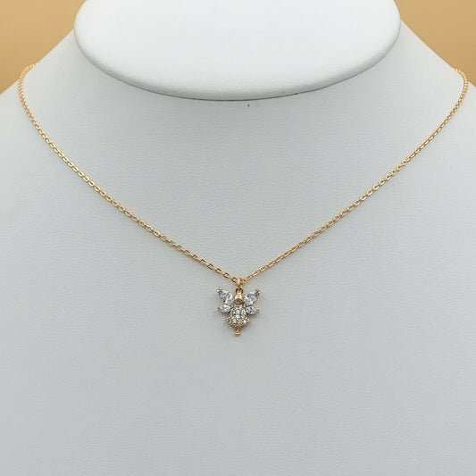 Necklaces - 18K Gold Plated. Clear Crystals Fairy Angel Pendant & Chain.
