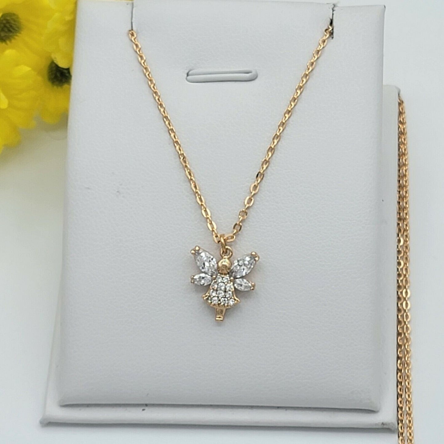 Necklaces - 18K Gold Plated. Clear Crystals Fairy Angel Pendant & Chain.