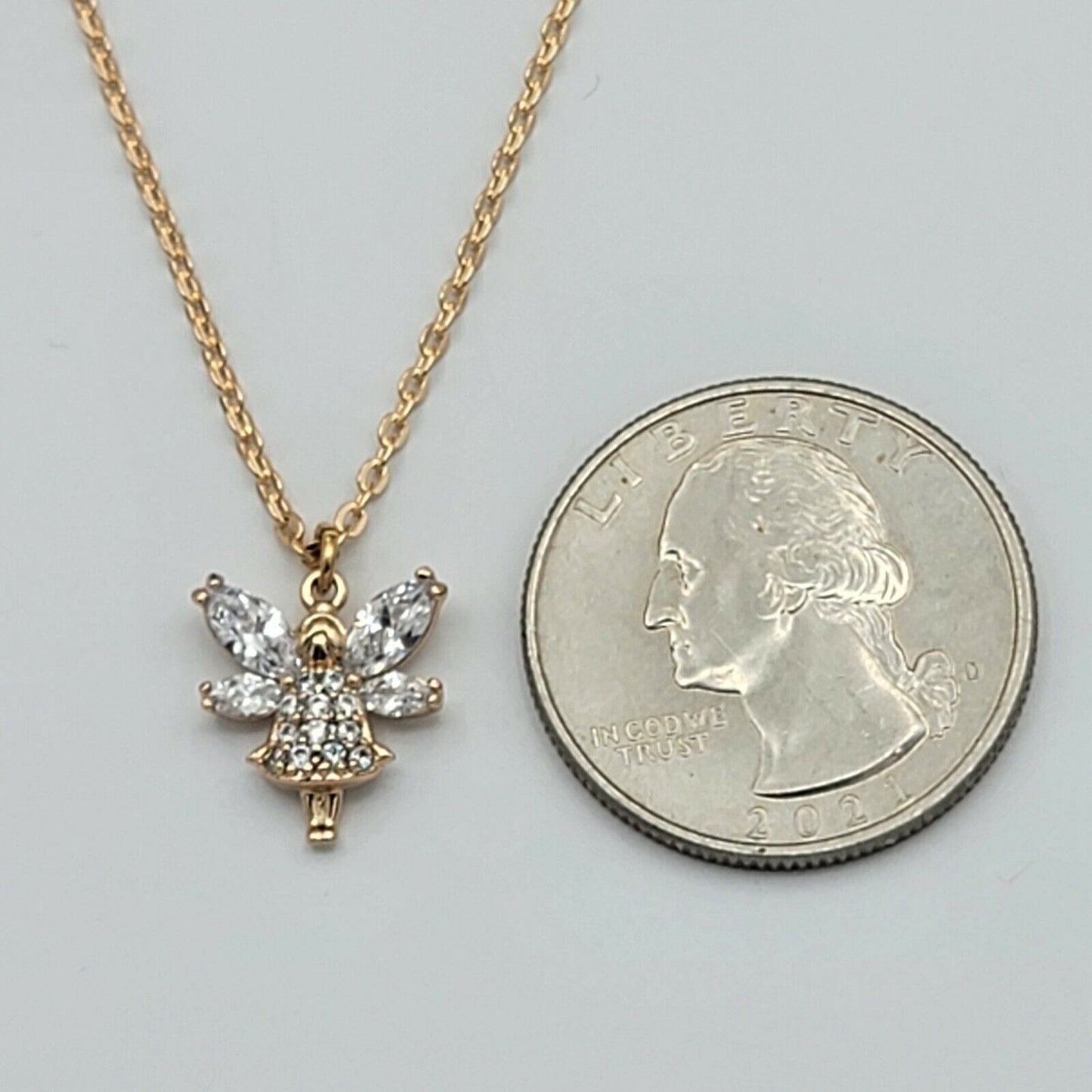 Necklaces - 18K Gold Plated. Clear Crystals Fairy Angel Pendant & Chain.