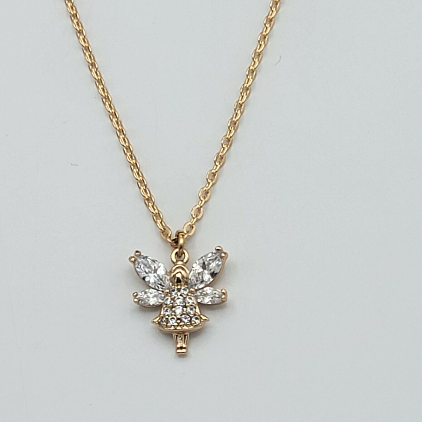 Necklaces - 18K Gold Plated. Clear Crystals Fairy Angel Pendant & Chain.