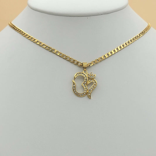 Necklaces - 24K Gold Plated. OM AUM symbol Yoga Pendant & Chain.
