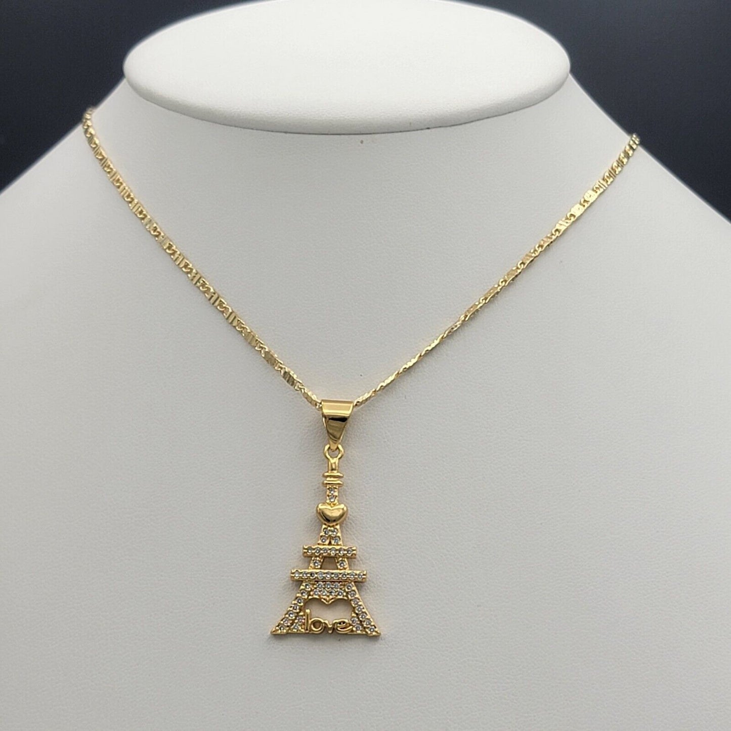 Necklaces - 14K Gold Plated. Eiffel Tower Pendant & Chain