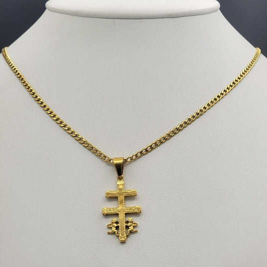 Necklaces - Stainles Steel Gold Plated. Caravaca Crucifix Cross Pendant & Chain.