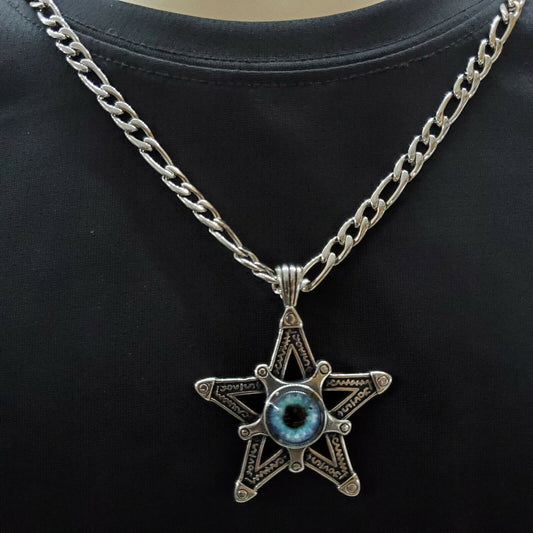Necklaces - Stainless Steel. Pentagram Pentacle Eye Pendant & Chain