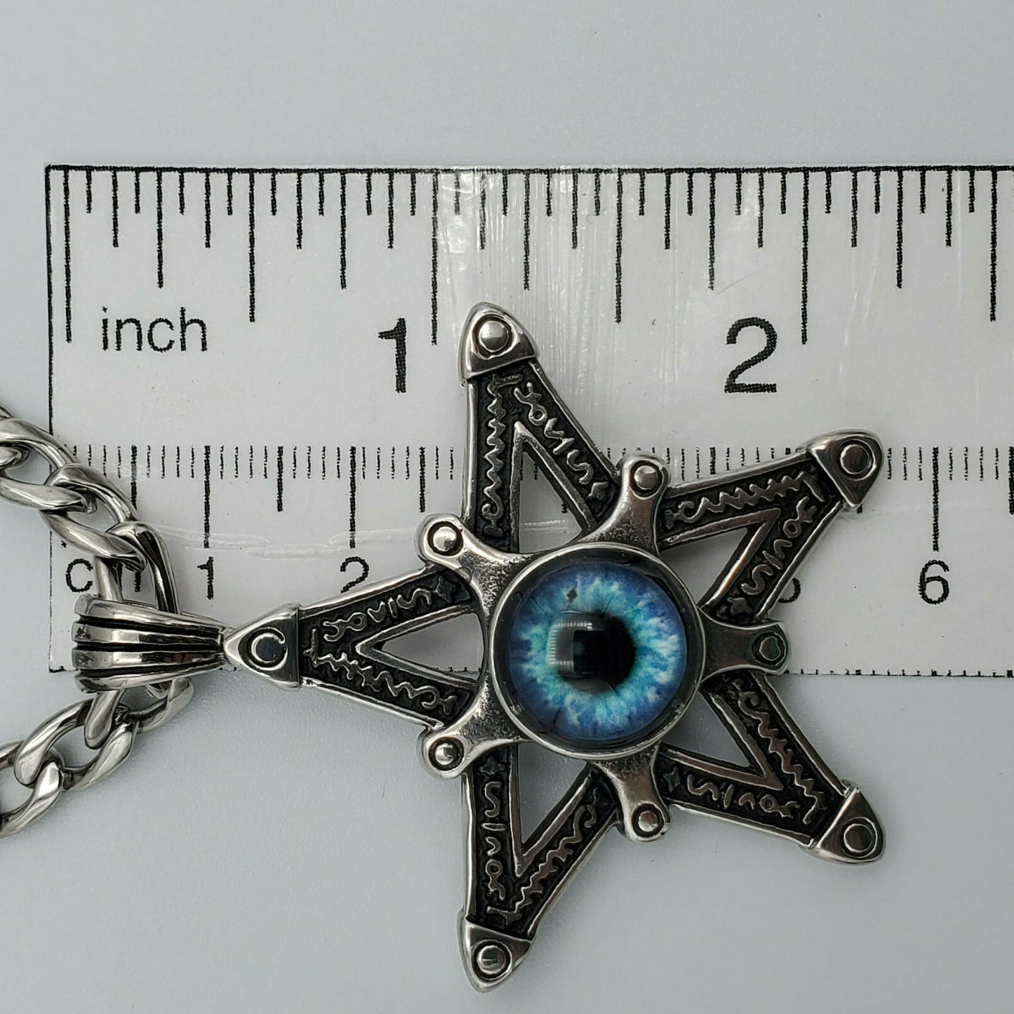 Necklaces - Stainless Steel. Pentagram Pentacle Eye Pendant & Chain