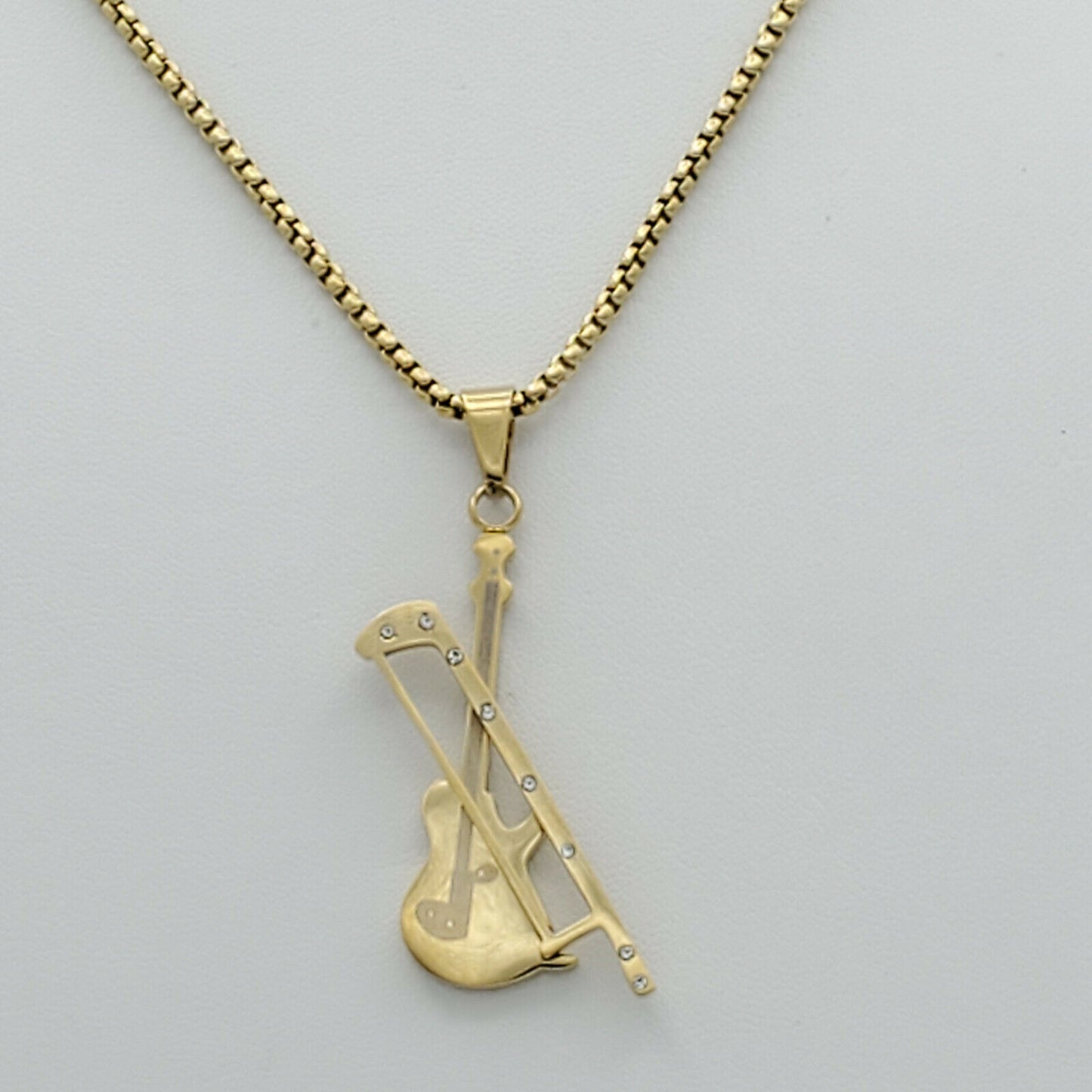 Necklaces - Stainless Steel Gold Plated. Violin Pendant & Chain - Music Lover