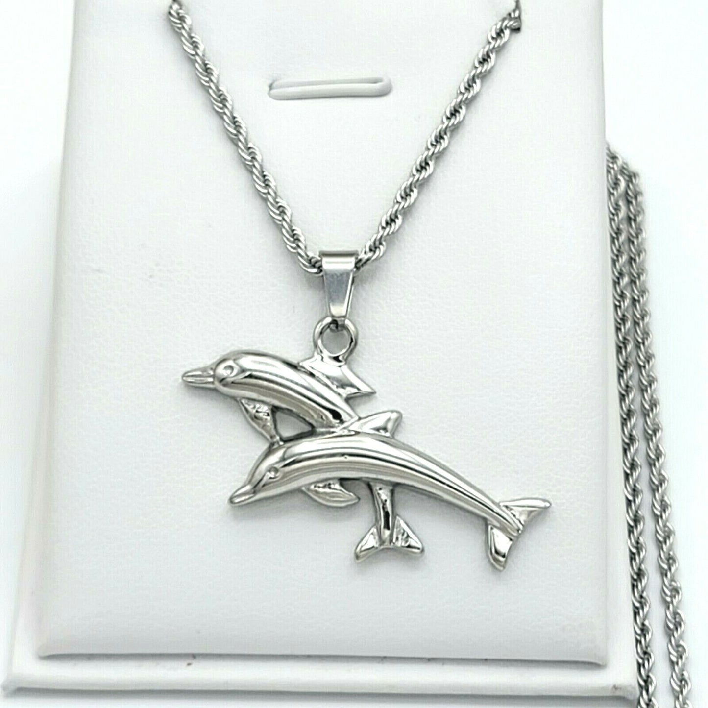 Necklaces - Stainless Steel. Couple Dolphin Pendant & Chain.