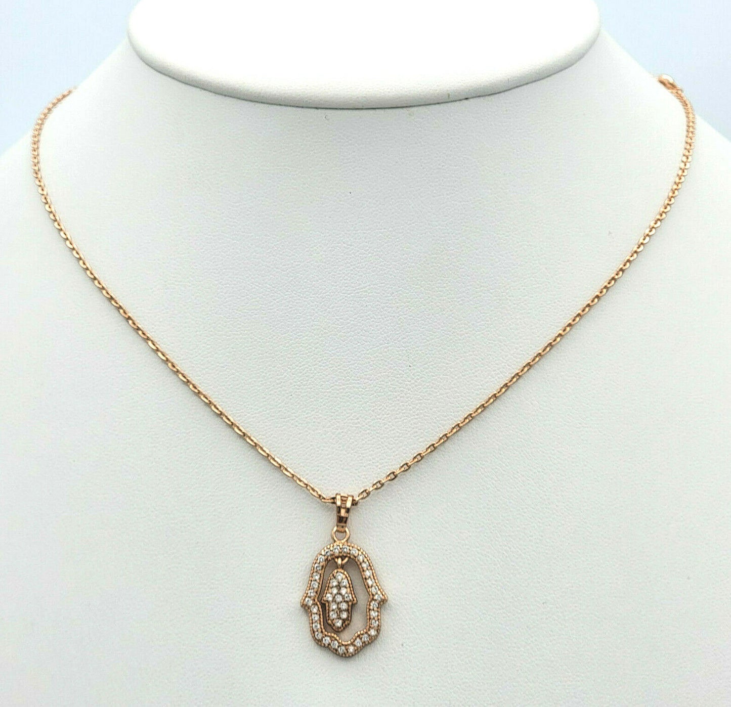 Necklaces - Rose Gold Plated. Hamsa Fatima Hand Movable Charm Pendant & Chain.
