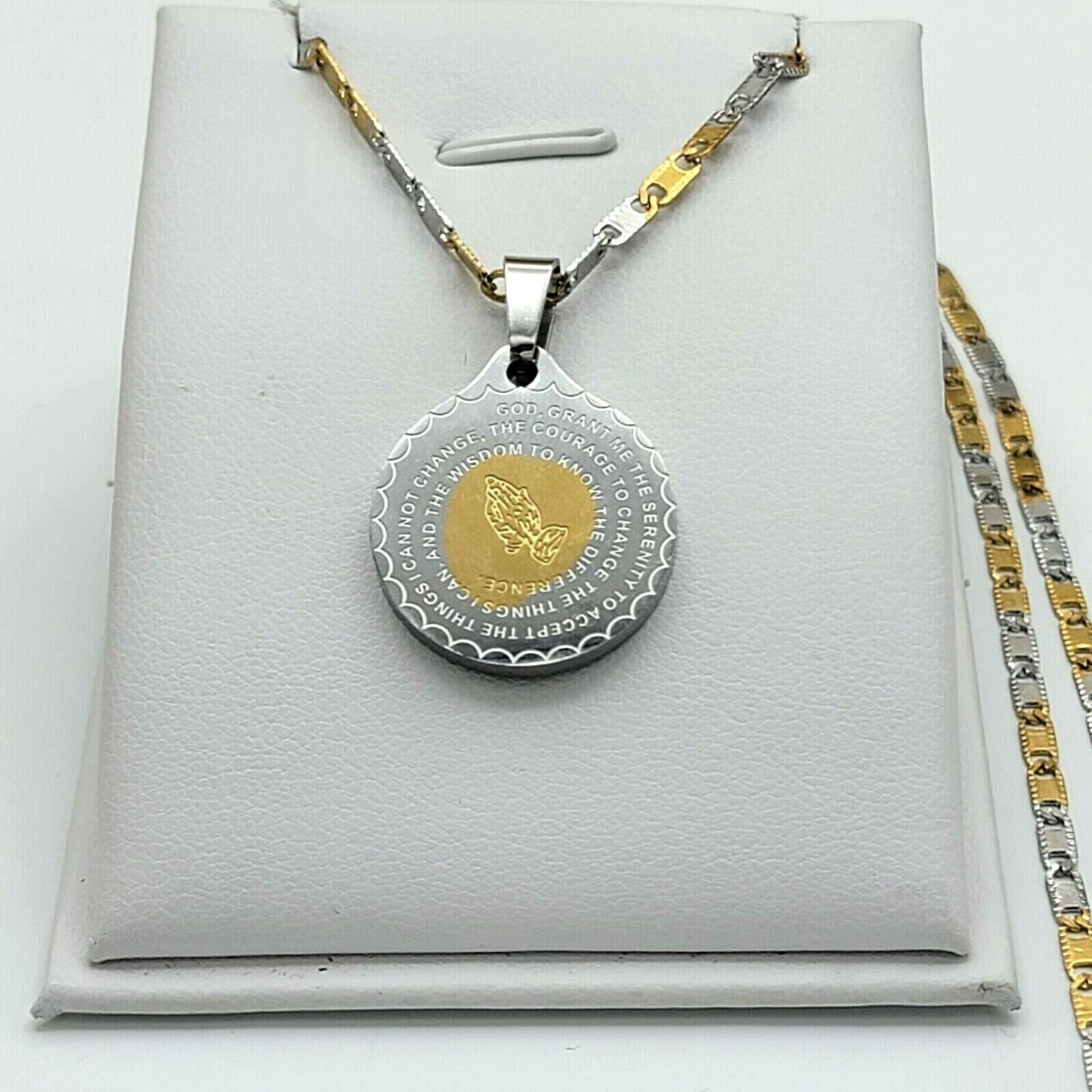 Necklaces - Stainless Steel Gold Plated. Serenity Prayer Medallion & Chain.