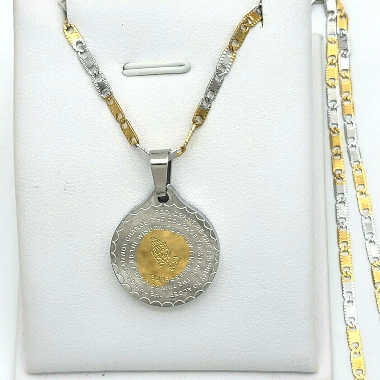 Necklaces - Stainless Steel Gold Plated. Serenity Prayer Medallion & Chain.