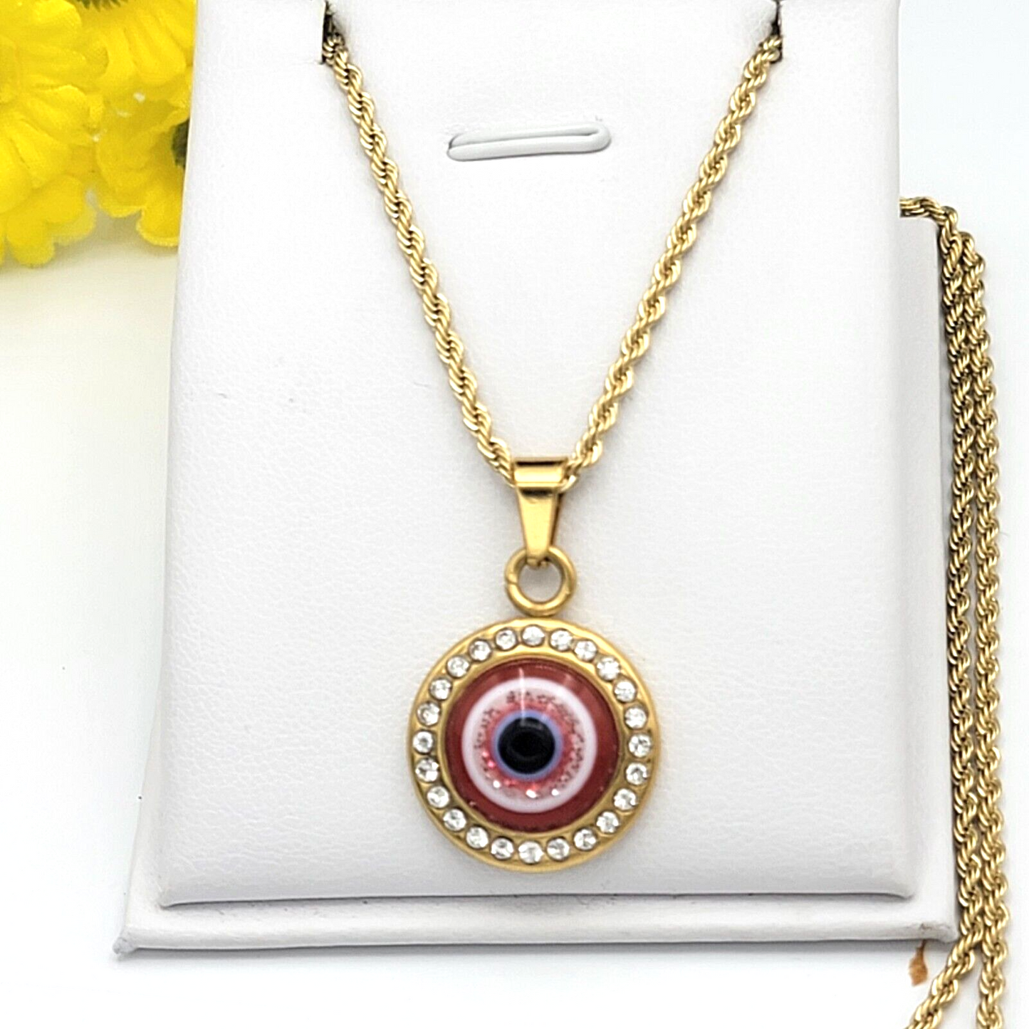 Necklaces - Stainless Steel Gold Plated. Red Eye Pendant Pendant & Chain.