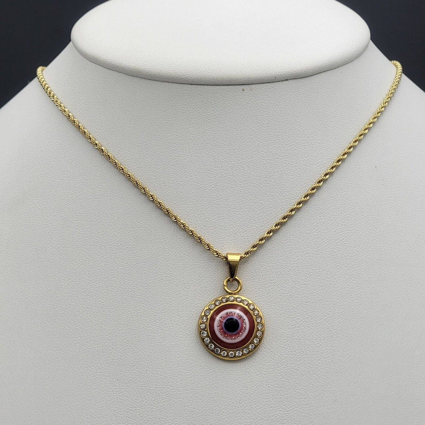 Necklaces - Stainless Steel Gold Plated. Red Eye Pendant Pendant & Chain.